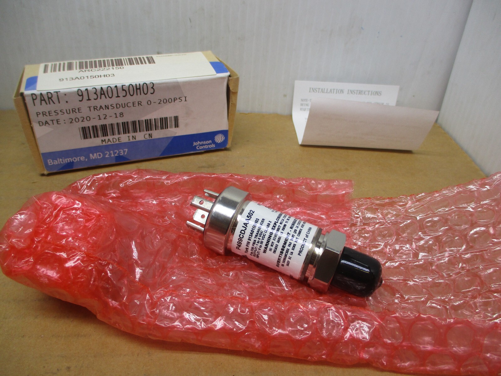 JOHNSON CONTROLS 913A0146H01 200PSI pressure transducer