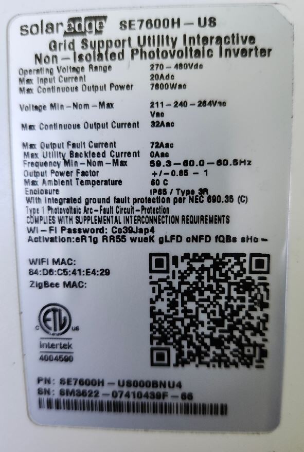 SolarEdge SE7600H-US000BNU4 Single Phase Inverter with HD-Wave Technology, 7.6kW