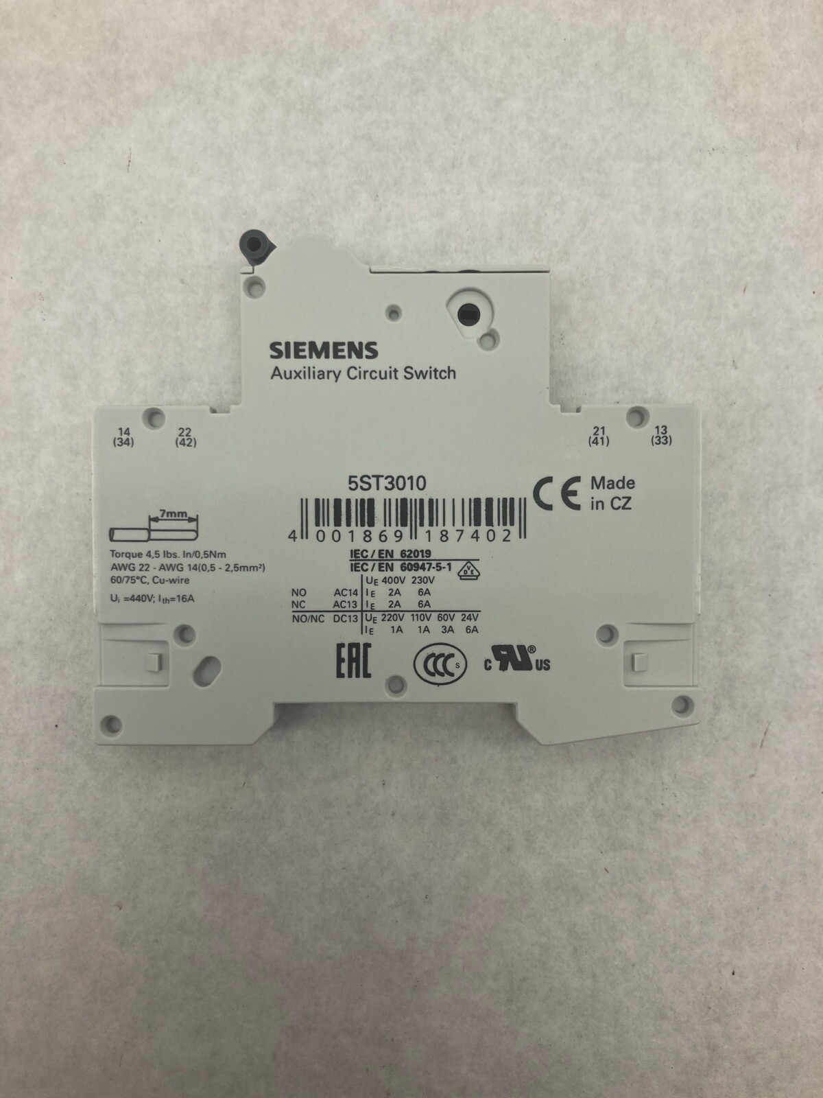 SIEMENS 5ST3010 AUXILIARY CIRCUIT SWITCH