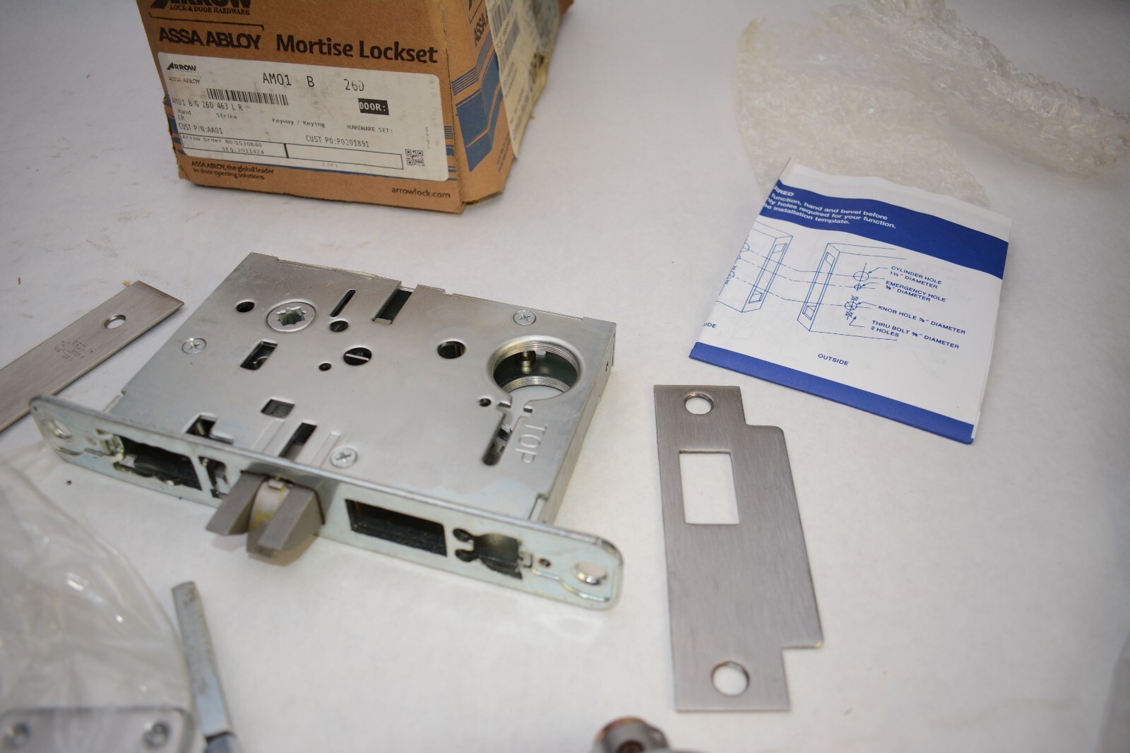 Arrow AM01 BD 26D Passage Mortise Lock – B Knob – D Rose