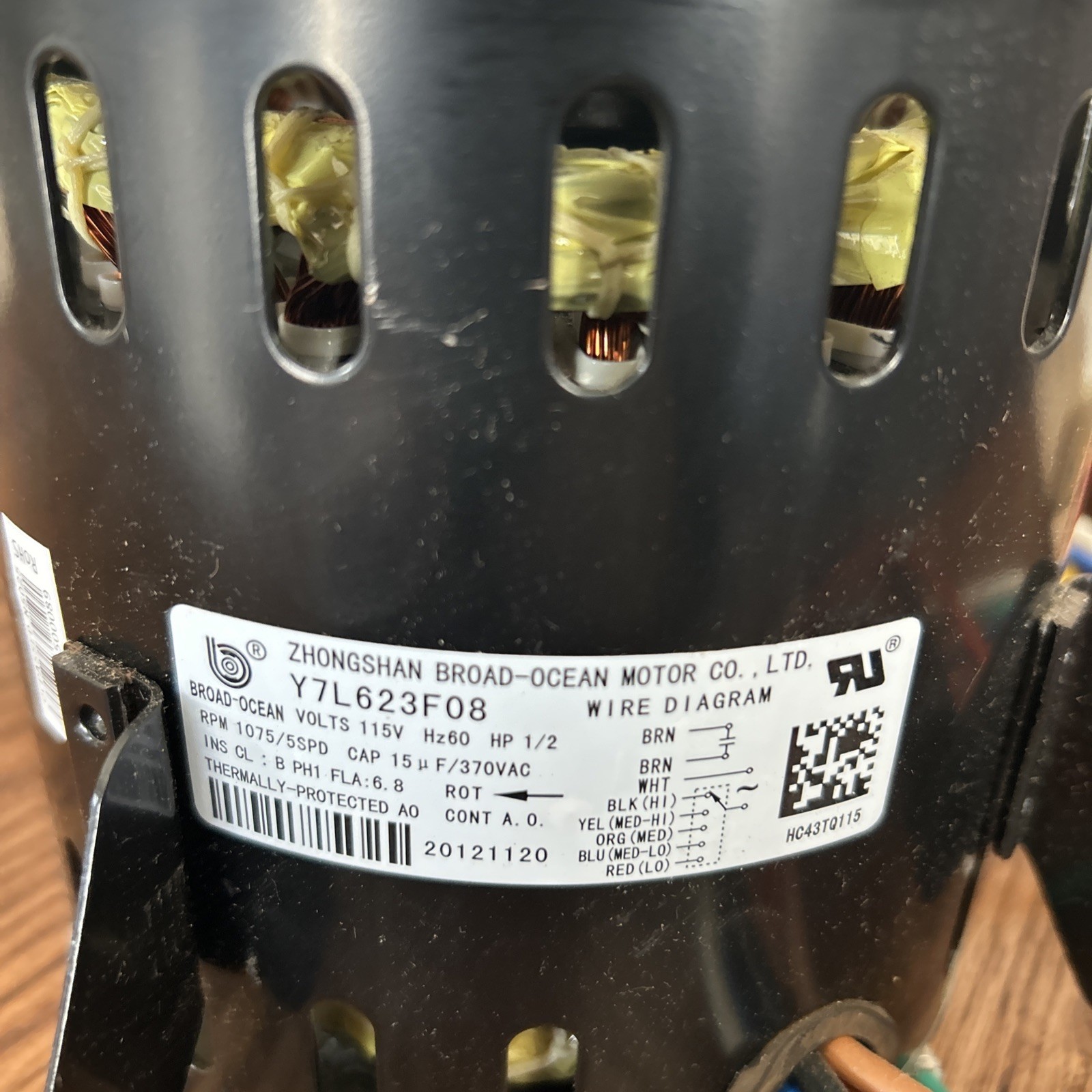 Carrier HC43TQ113 115v 1/2hp 1075rpm 3spd Motor HVAC System