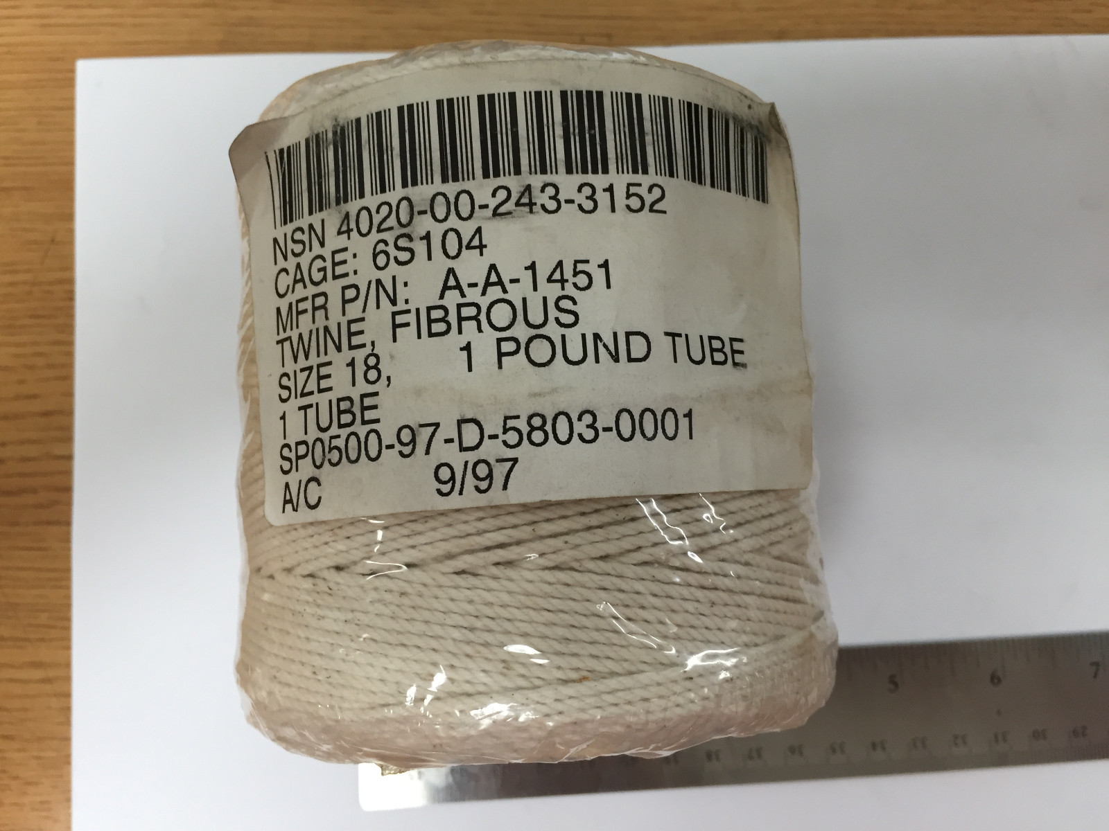 A-A-2917-18 1Lb. Cylindrical Cotton Twine Spool Size 18 w/Tube (A-A-1451)