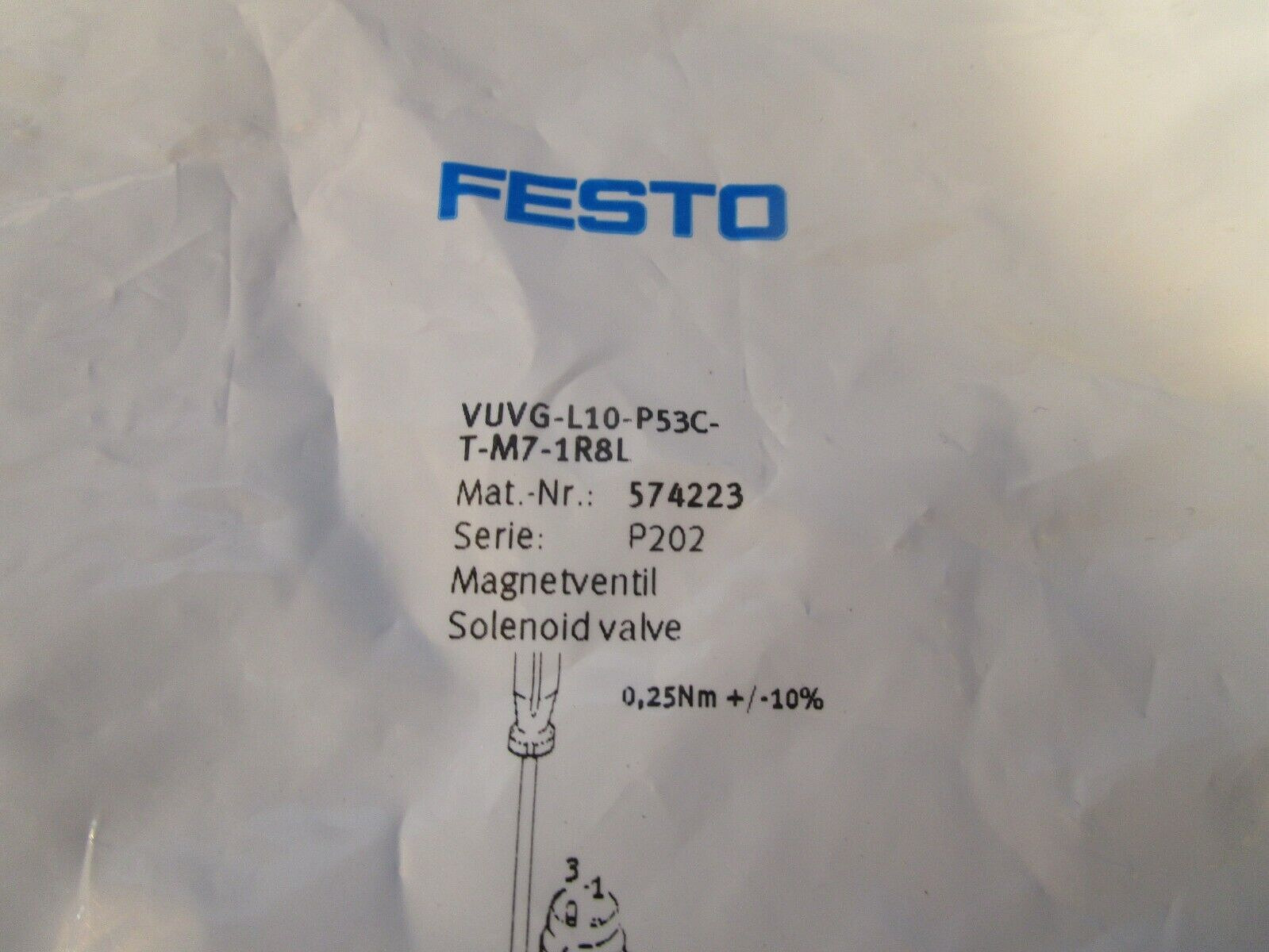 Festo VUVG-L10-P53C-T-M7-1R8L, 574223 Solenoid Valve 5/3-way