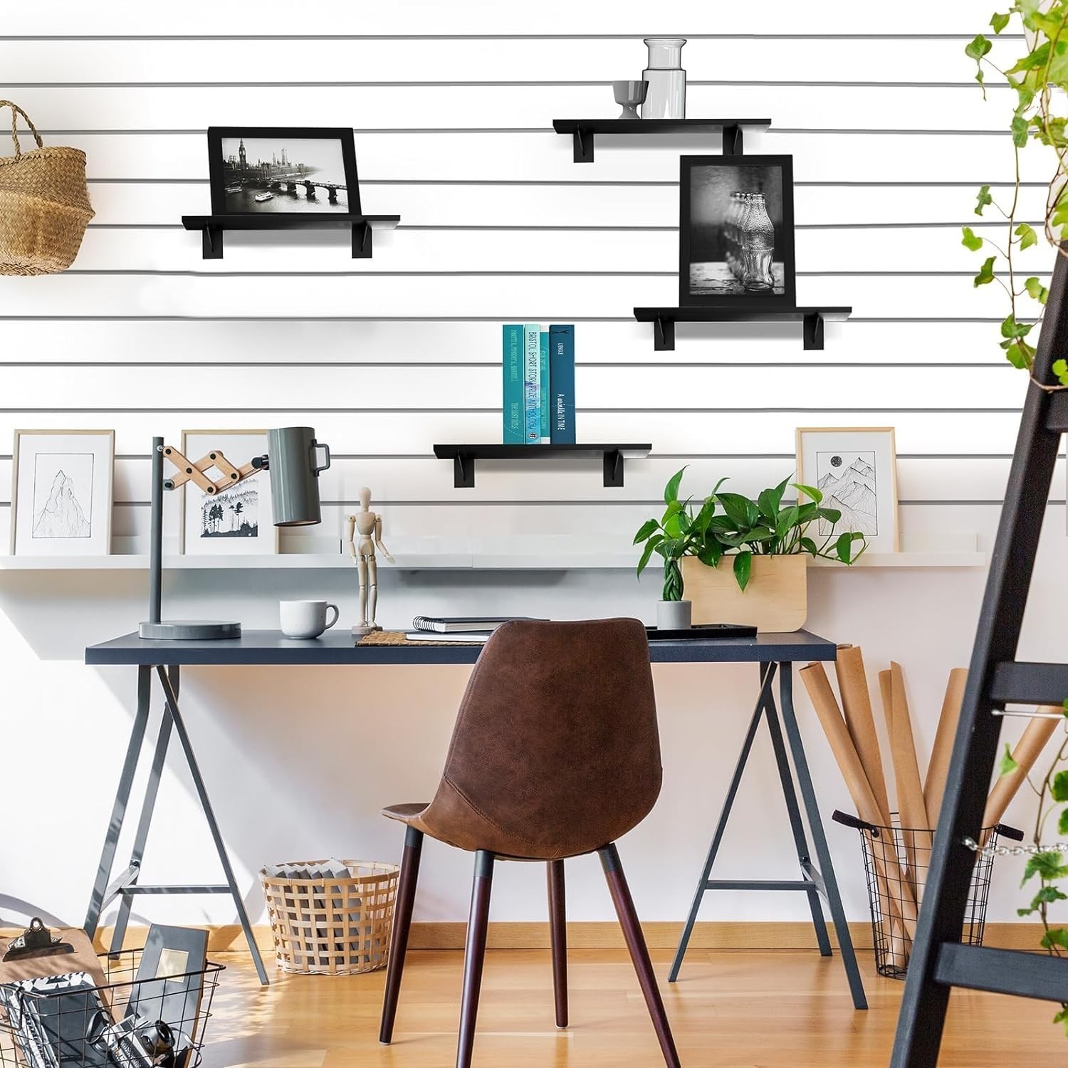8 Pack Wooden Slatwall Shelf, 23.6″D x 11.8″W Slatwall Shelves with Metal Bra…