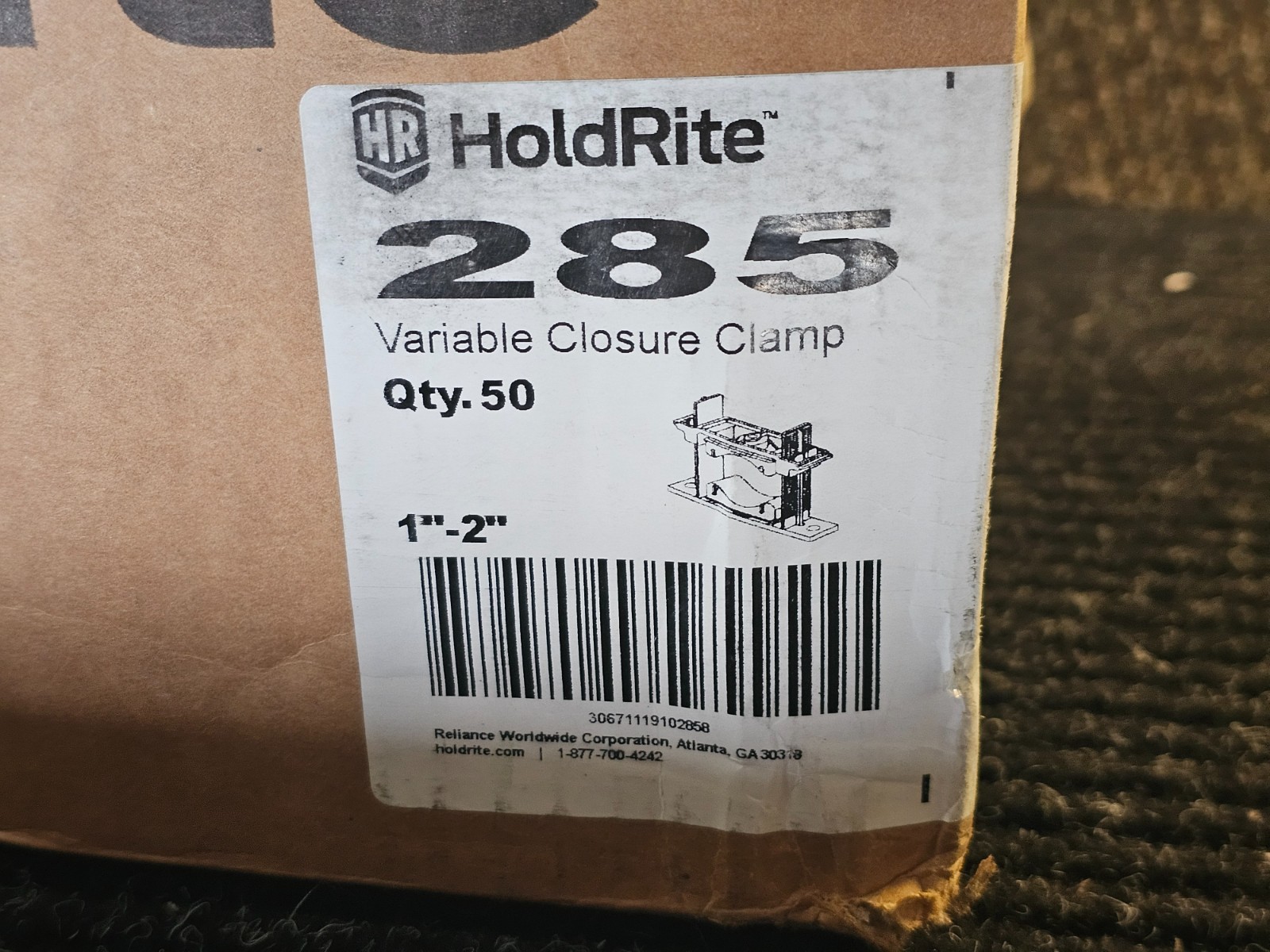 (QTY 50)HoldRite 285 Sound-Rated Variable Closure Clamp For 1″-2″ Ips Pipe Sizes