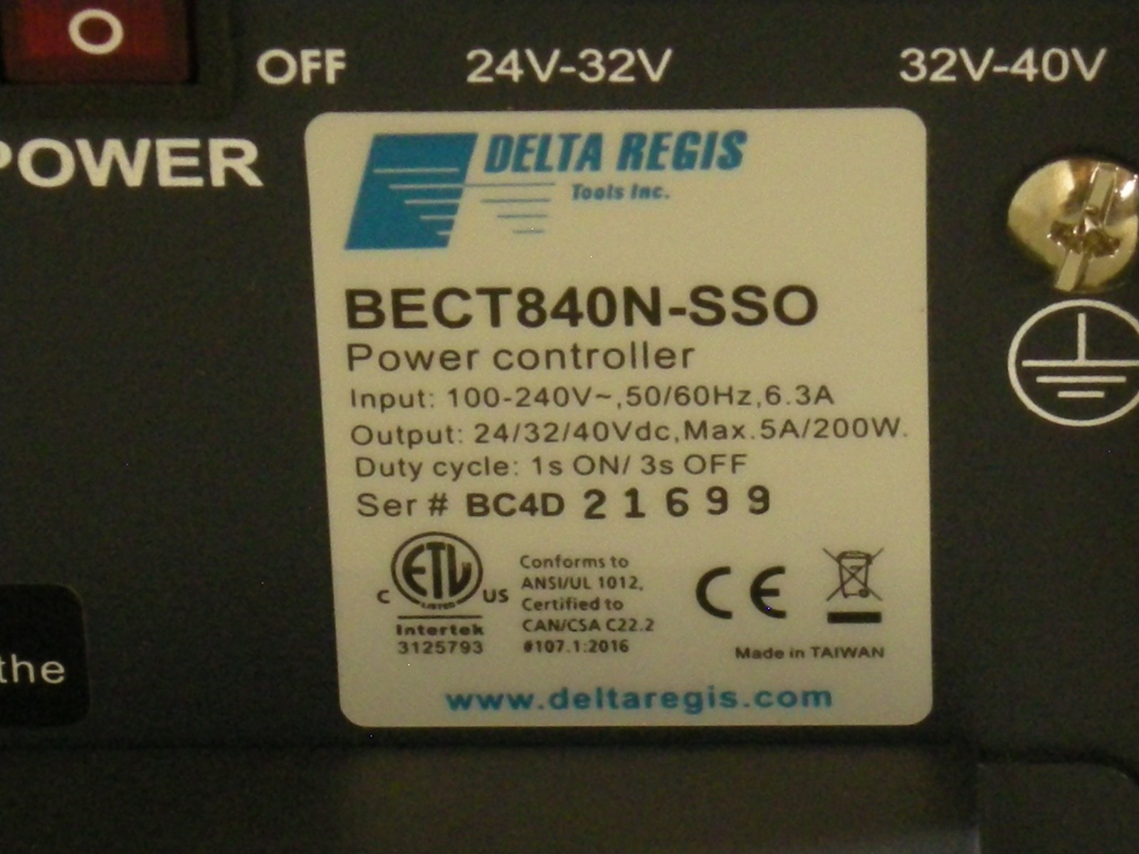 Delta Regis BECT840N-SSO Screwdriver Power Controller for use with