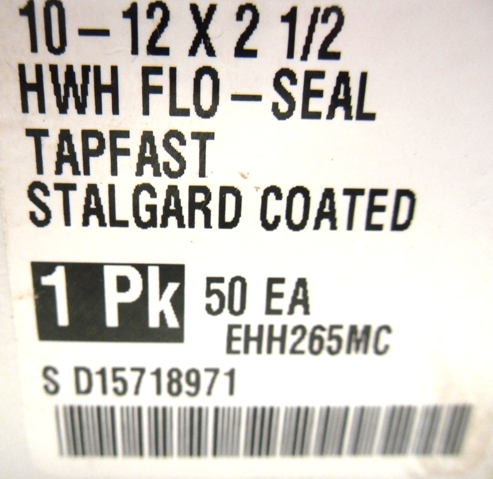 NEW ELCO 10-12 X 2 1/2 SELF DRILLING SCREWS HWH FLO-SEAL STALGARD COATED QTY 50