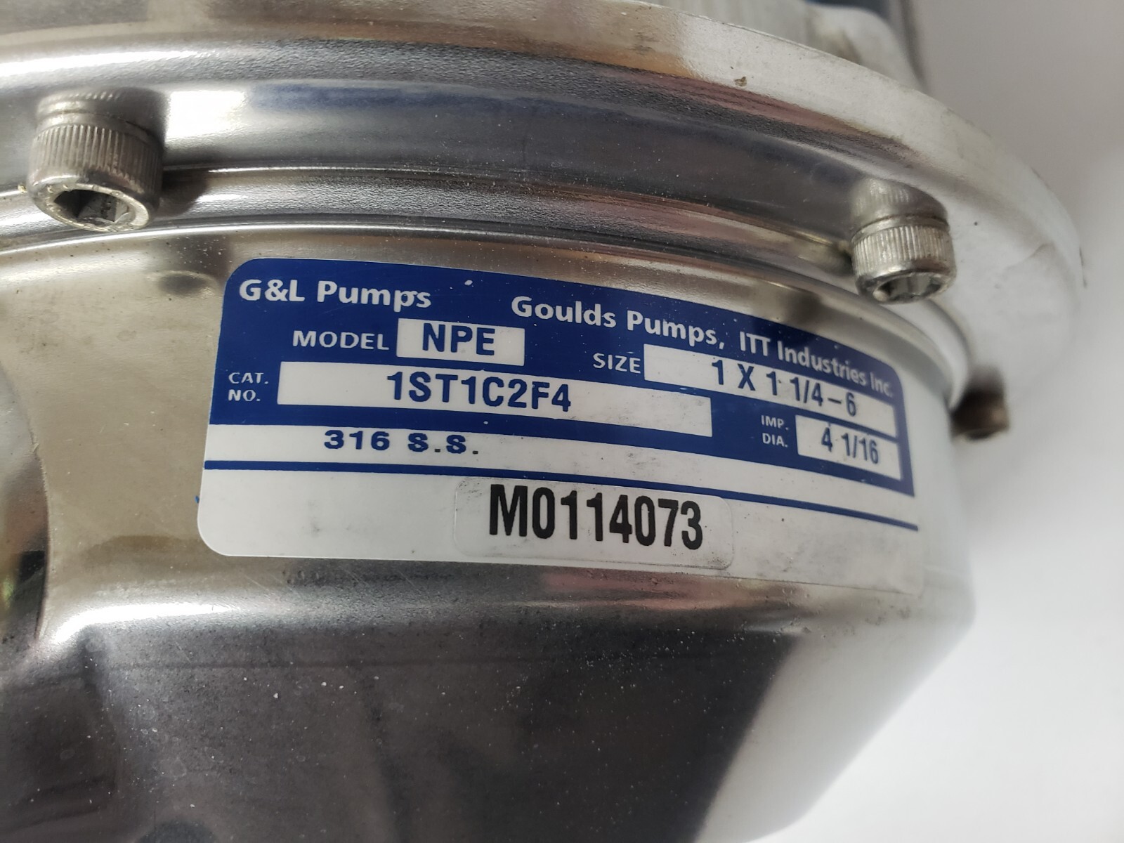 UNUSED Gould NPE 1×1/4-6 Pump 316SS 1ST1C2F4 Impeller 4-1/16 w/ 1hp Motor