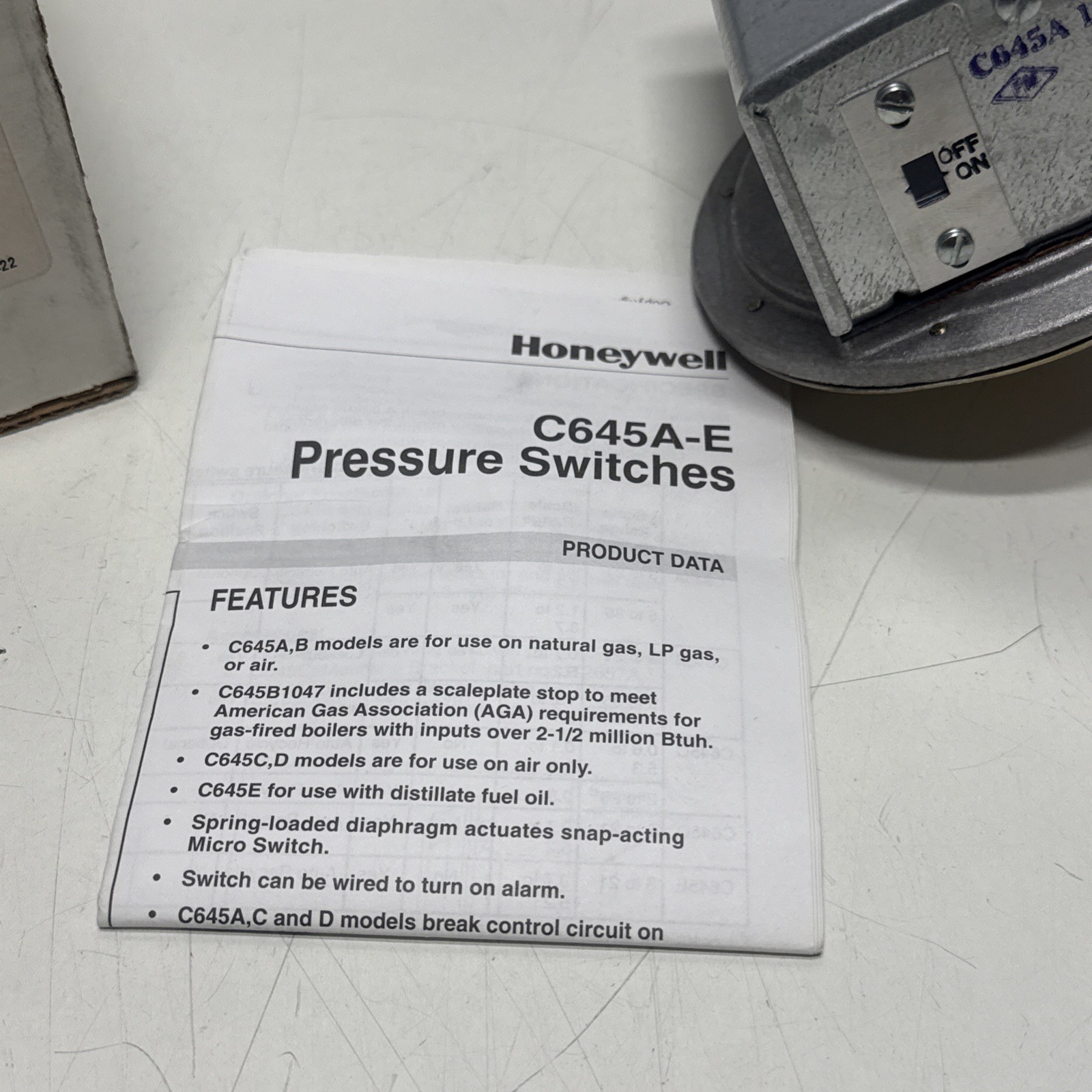 NEW HONEYWELL C645A-1022 GAS / AIR PRESSURE SWITCH