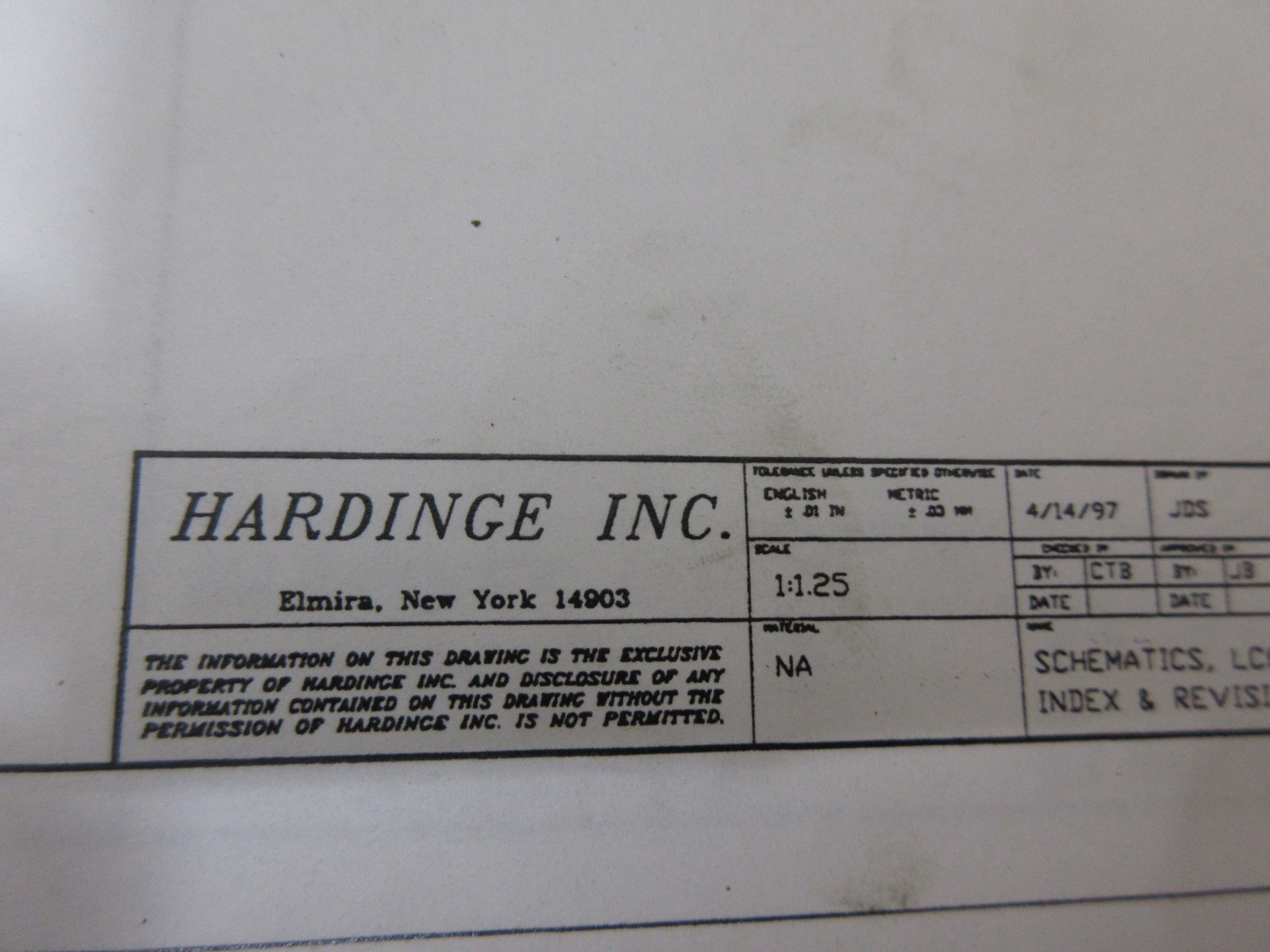 1998 HARDINGE COBRA LC-65 CNC LATHE SCHEMATICS MANUAL ELECTRICAL DIAGRAM