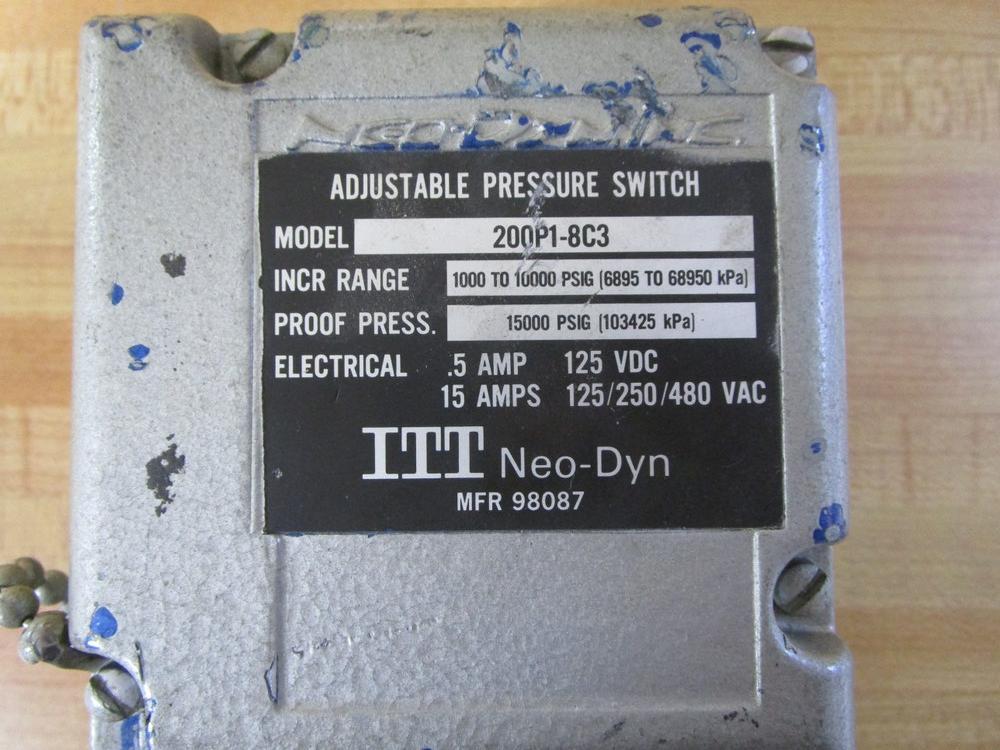 ITT Neo-Dyn 200P1-8C3 Adjustable Pressure Switch 200P18C3