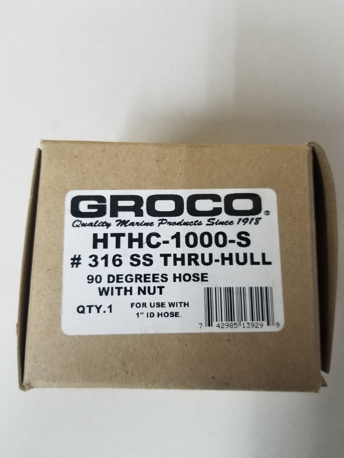 GROCO HTHC-1000-S,316 SS Thru-Hull and Thru-Wall-Fitting, 90 Degrees, 1” ID Hose