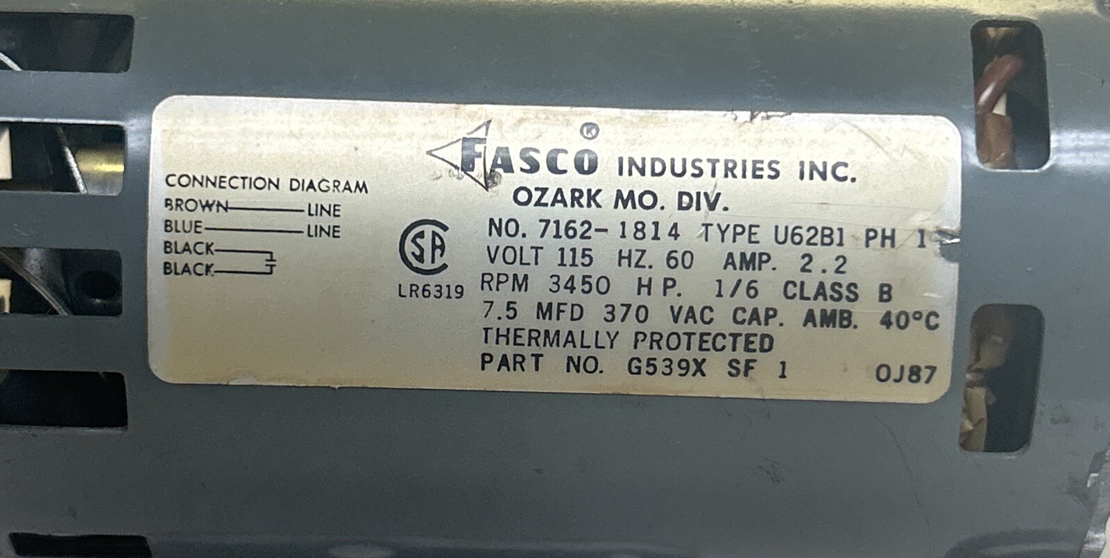 FASCO INDUSTRIES,7162-1814,MOTOR 115V 2.2A 3450RPM 1/6HP