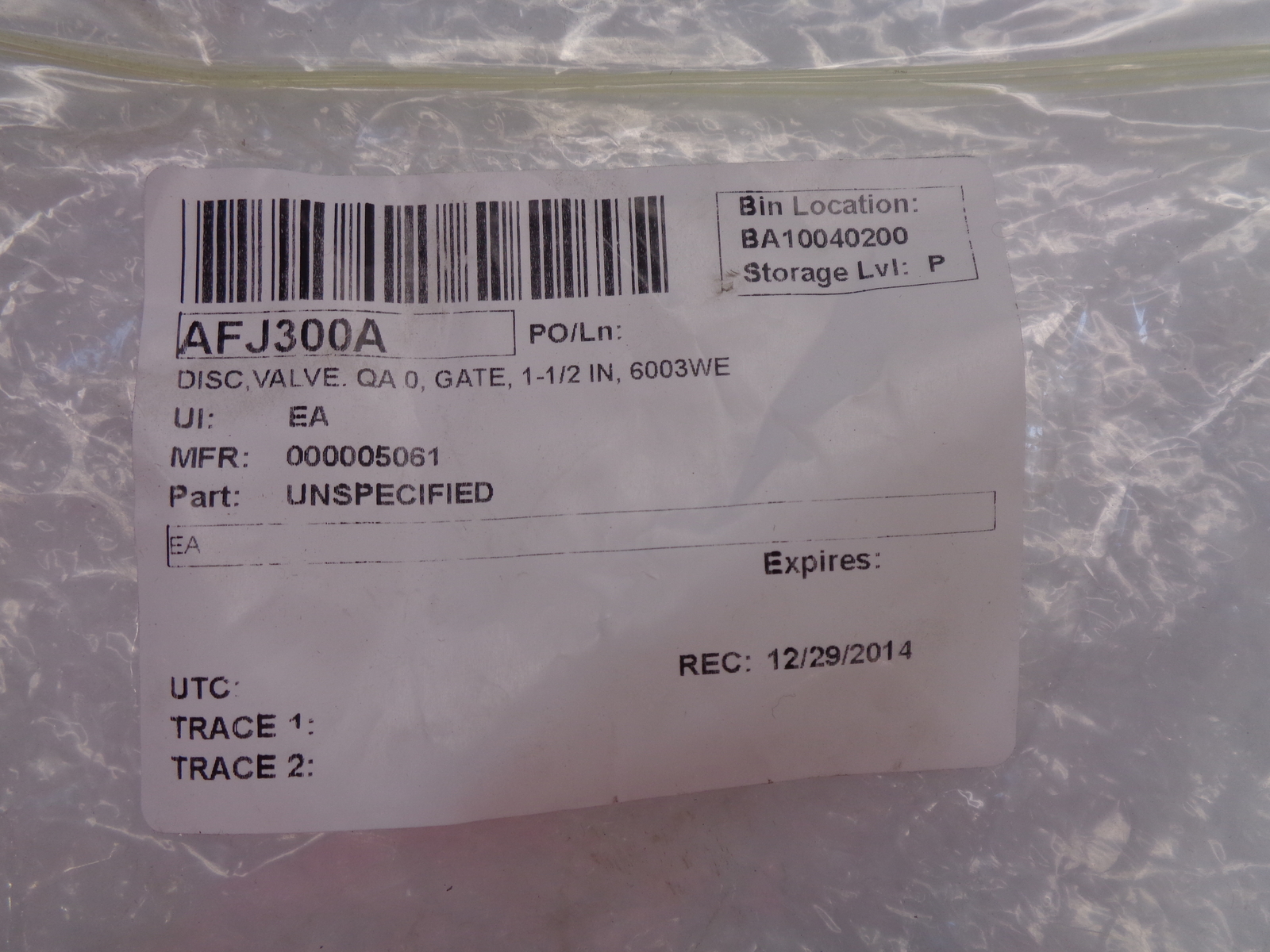 INDUSTRIAL SPARE AFJ300A GATE UNMP