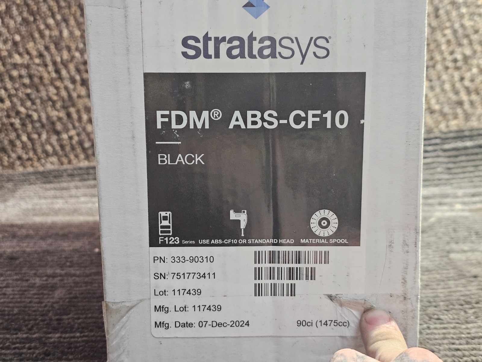 Stratasys 333-90310 Replacement 90 Cubic Inches Spool of FDM ABS-CF10 Black