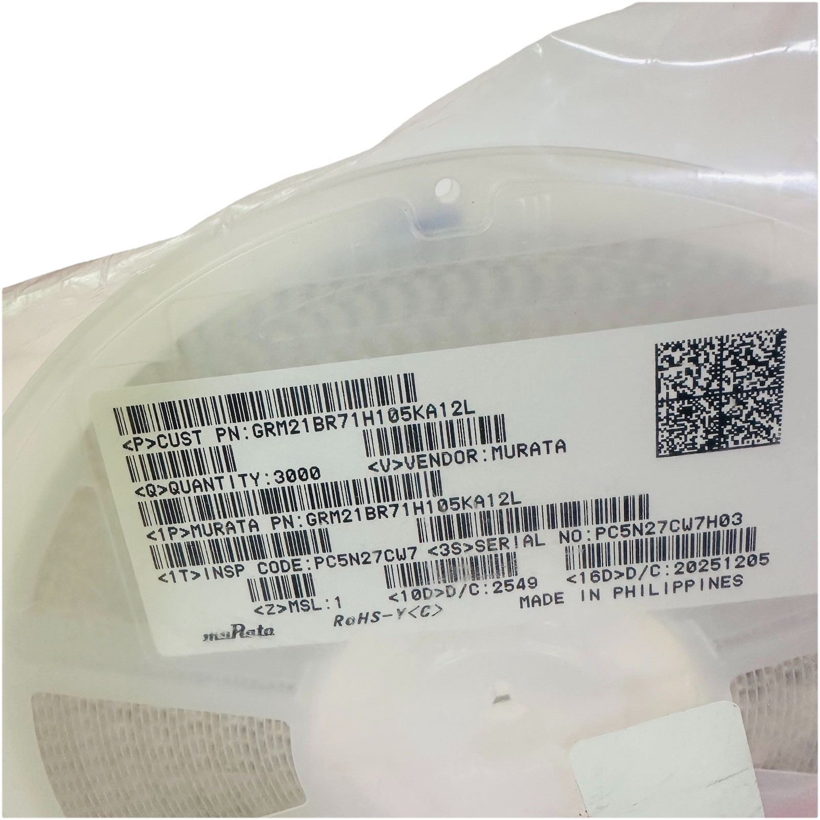 (LOT OF 3000) MURATA GRM21BR71H105KA12L Capacitor Ceramic