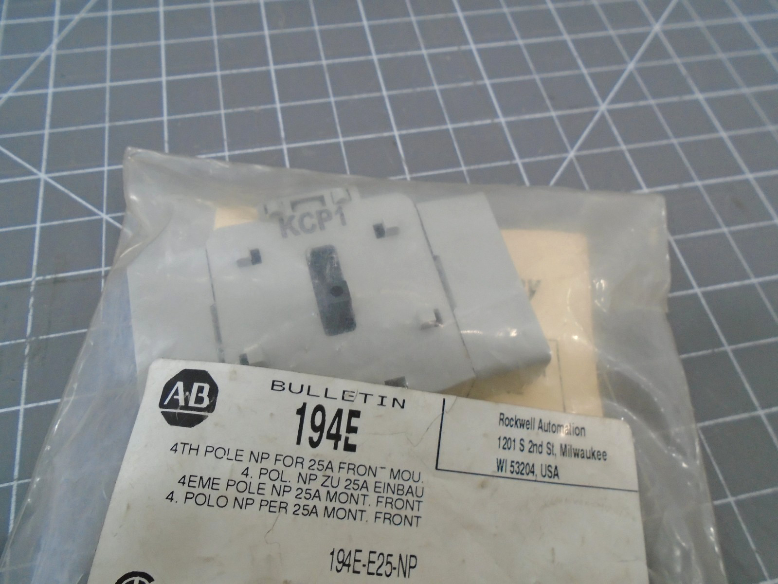 Allen Bradley 194E-E25-NP 4th Pole NP for 25A Front Mount