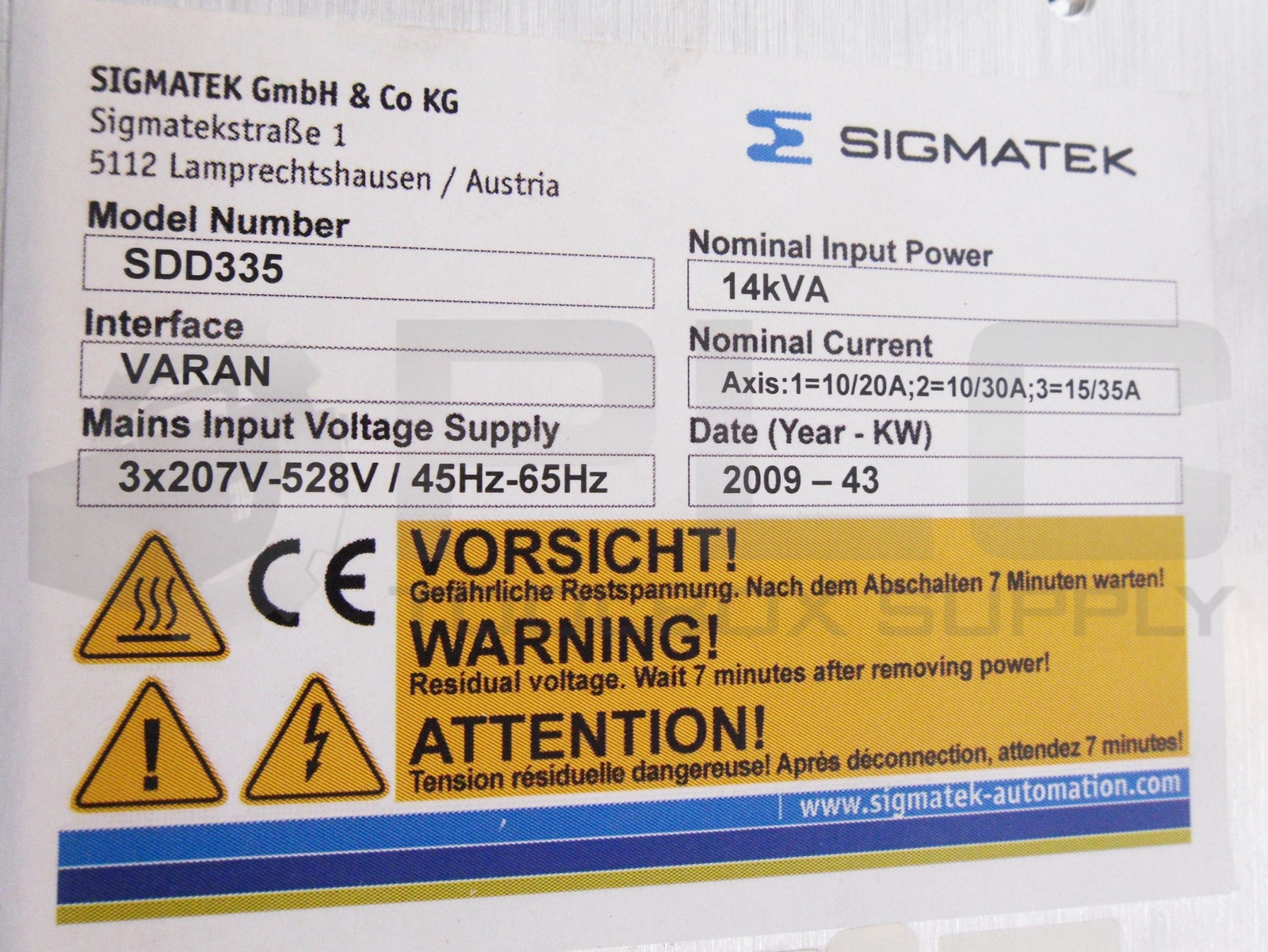 SIGMATEK SDD335 DIAS-DRIVE 3X270-528V 45-65HZ