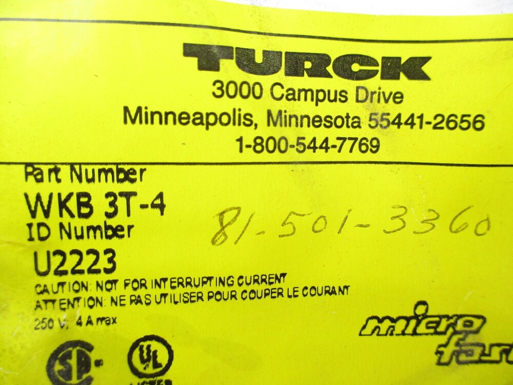 TURCK WKB3T-4 U2223 250V 4A NSMP