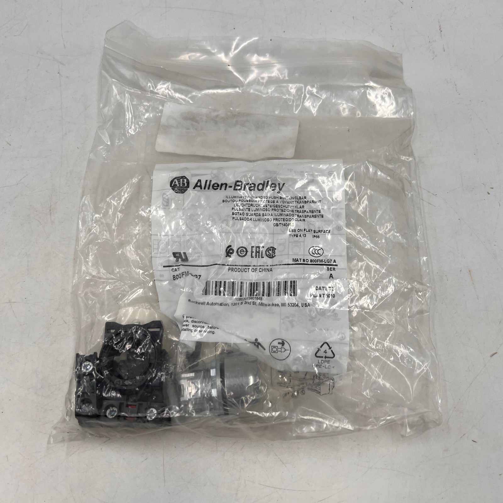 LOT 15 Allen-Bradley 800FM-LG7 Clear Illuminated Metal Guard Pushbutton Operator
