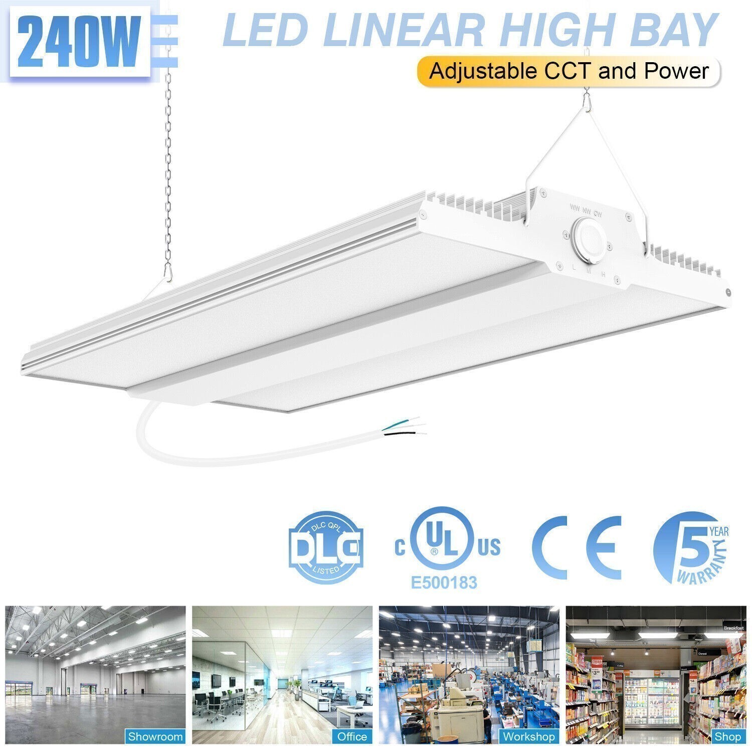 Adjustable 240W LED Linear High Bay Light Commercial Shop Lamp Warehouse Factory