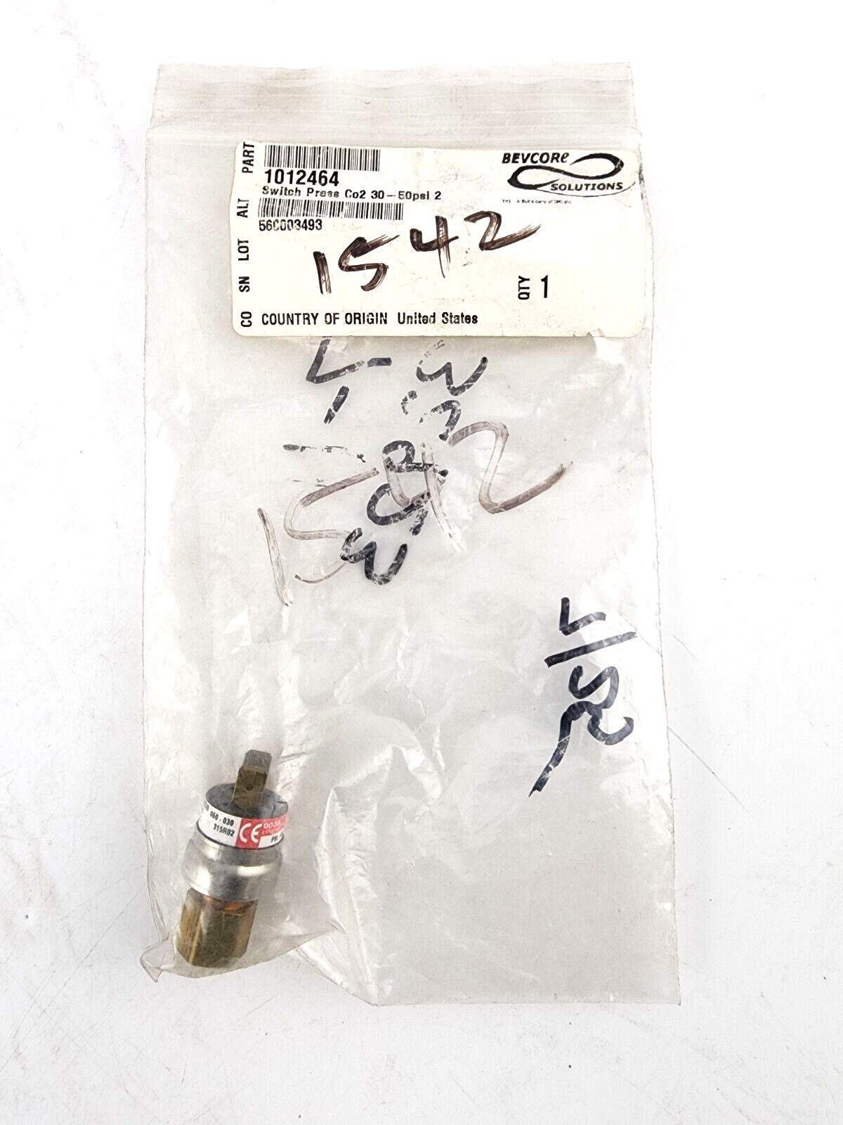Cornelius 560003493 Press Switch CO2 30-50PSI FCB PINNACLE 1012464