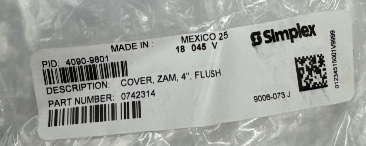 Brand New Simplex 0742313 ZAM 4090 IDNet Semi-Flush 4″ Surface Cover 4090-9802