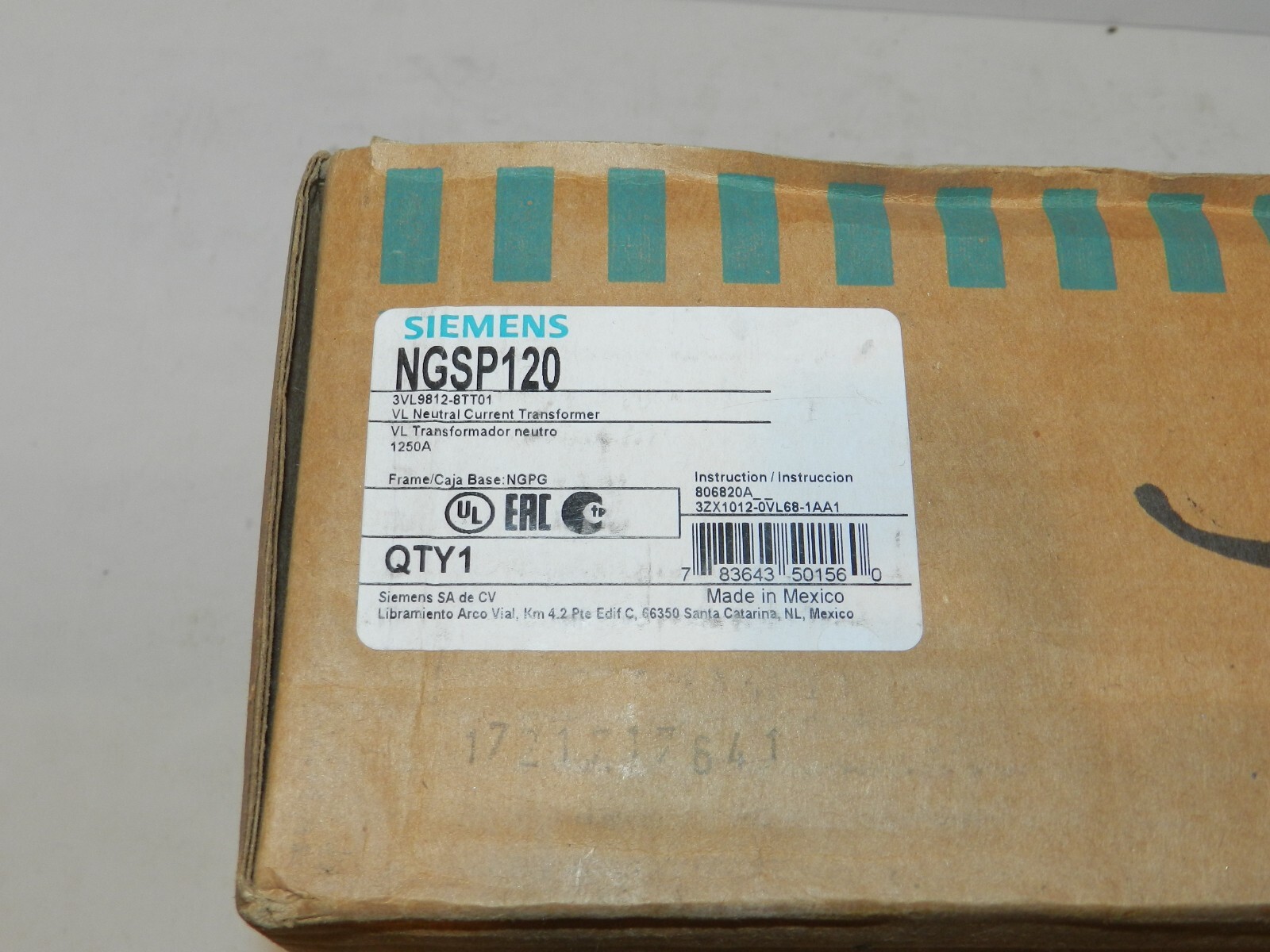 Siemens NGSP120 Vl Neutral Current Transformer 1250A NEW NIB