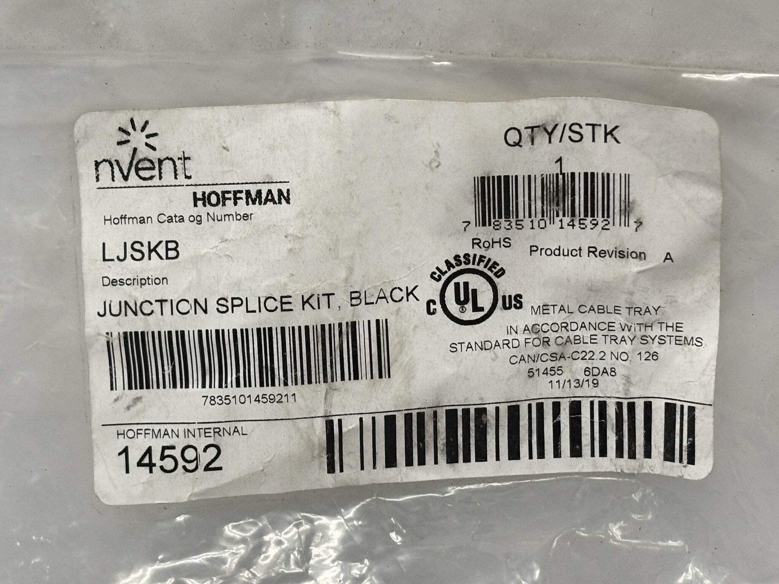 7PK nVent Hoffman LJSKB Black Steel Junction Splice Kit for Ladder Rack