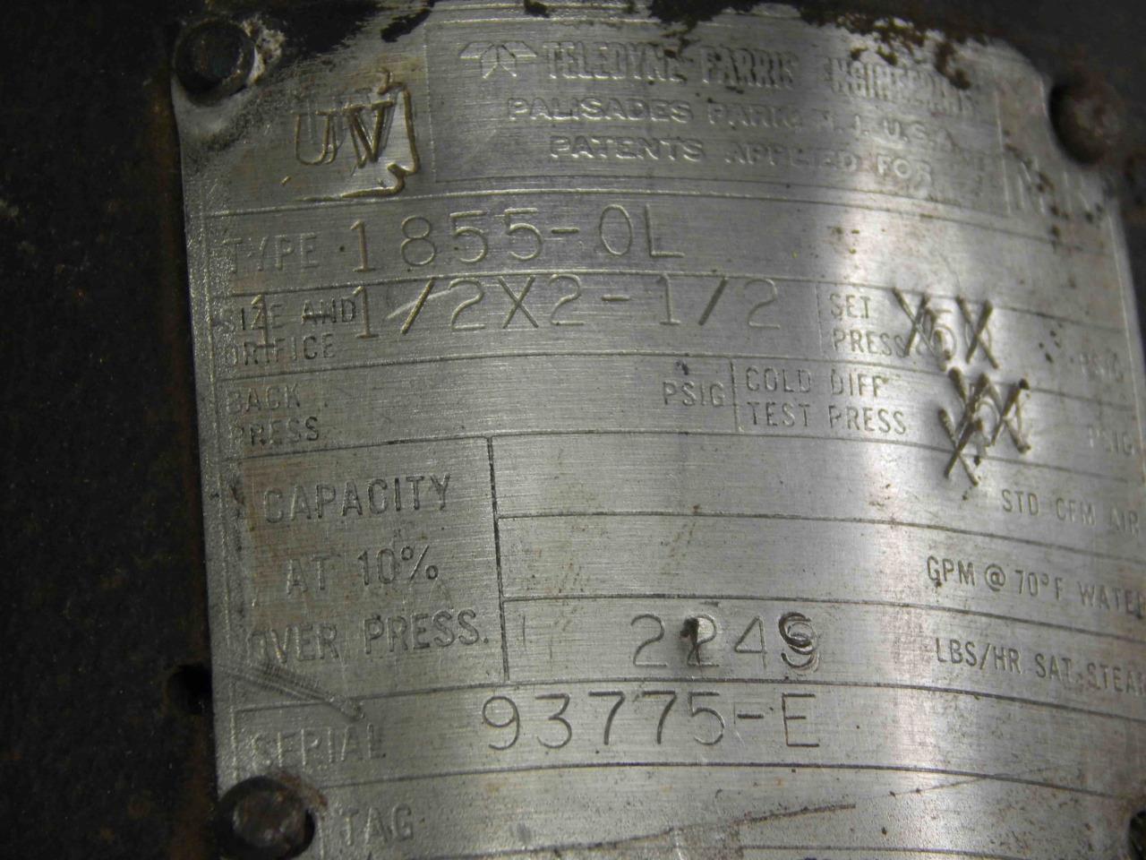 #54 Teledyne Farris 1855-0L 1-½” x 2-½” Safety Relief Valve 1-1/2 x 2-1/2