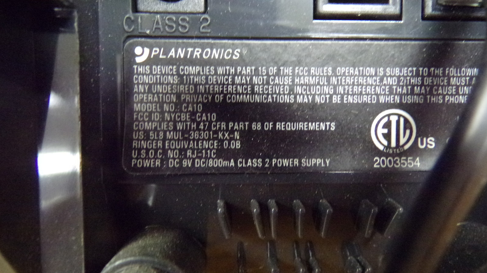 Plantronics Model CA10 Wireless Headset Receiver 2003554 031109720