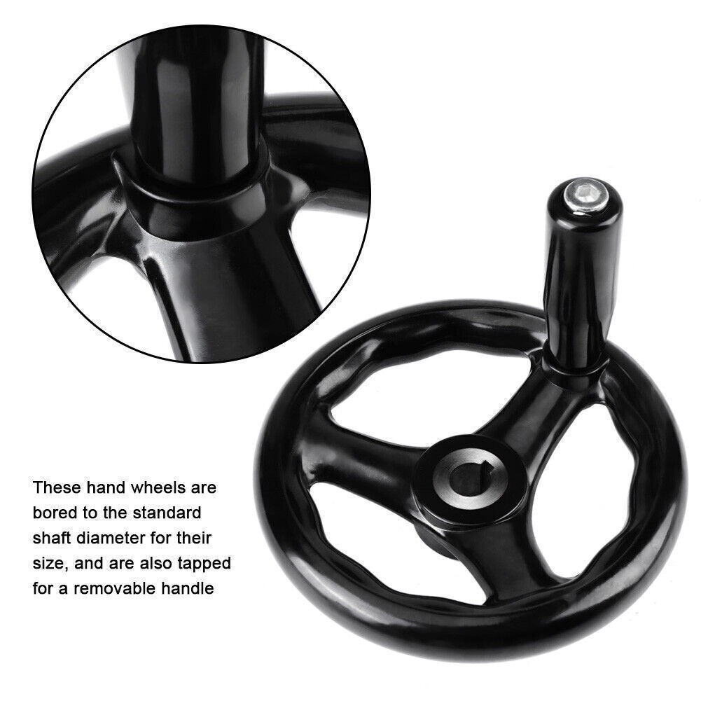 1PC 12*125mm Black Round 3 Spoke Hand Wheel for Lathe Milling Machine