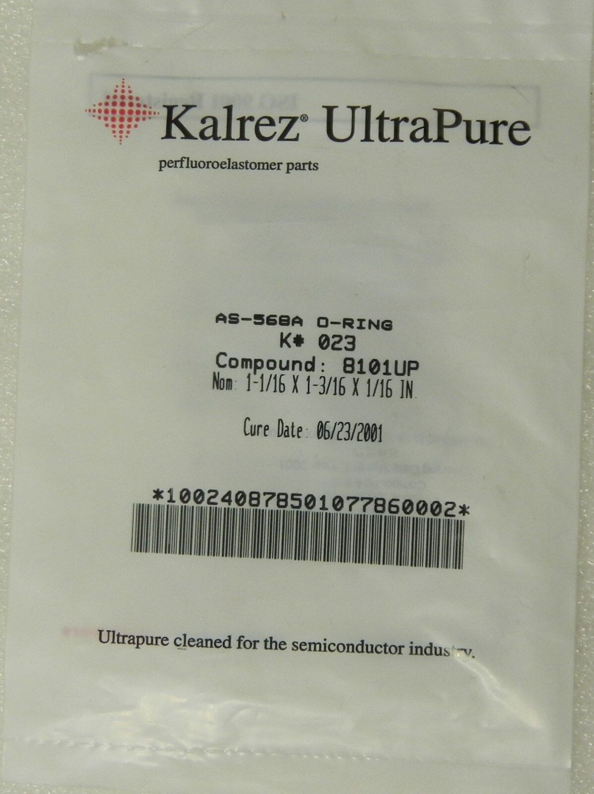 Kalrez, AS-568A, K# 023, Gray O-Ring, 1-1/16 x 1-3/16 x 1/16 in, NIP