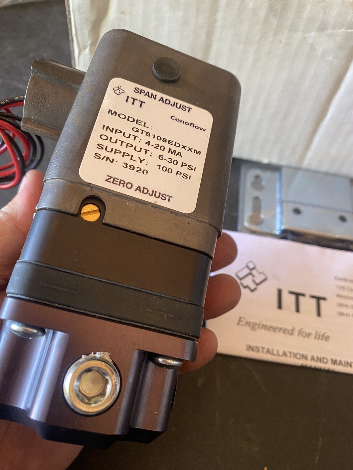 (MC41) GT6108EDXXM ITT ConoFlow Span Adjust Transducer 4-20MA 6-30PSI