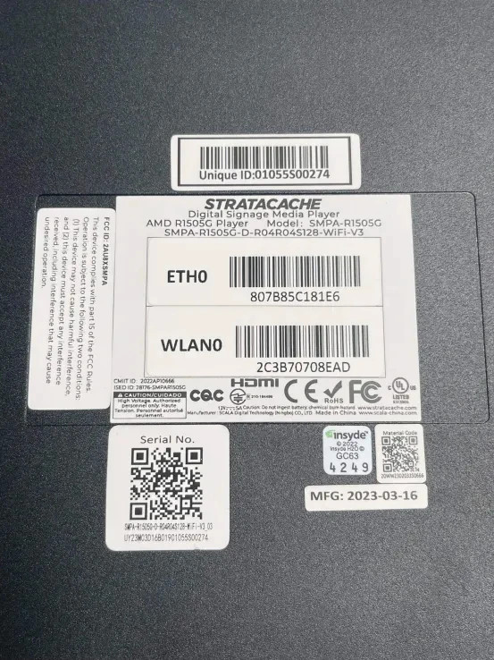 STRATACACHE SCALA R1505G DIGITAL SIGNAGE MEDIA PLAYERS