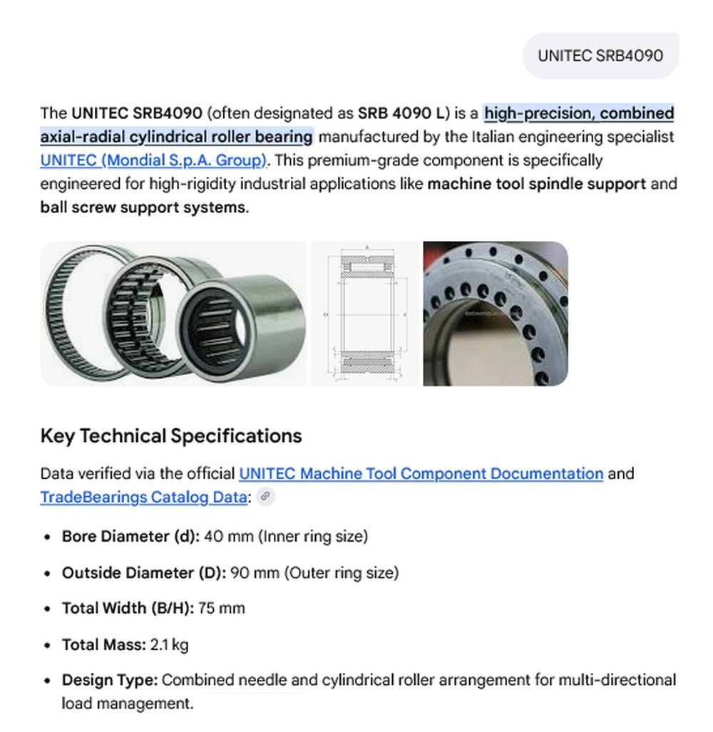 1 NEW UNITEC SRB4090 40X90X75mm COMBINED ROLLER NEEDLE BEARING NIB *MAKE OFFER*