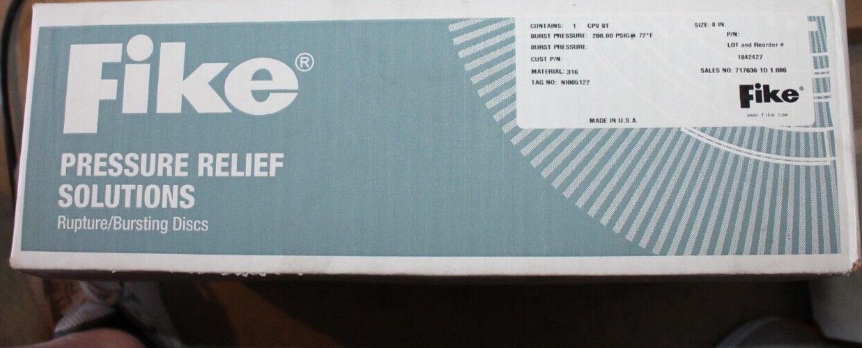 Fike CPV-BT-8 Rupture Burst Disc 200.00 PSIG @ 72 Degrees F NEW