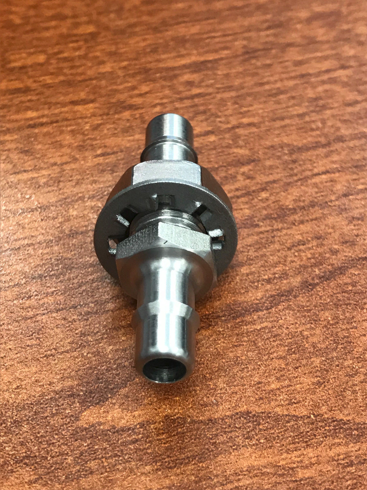 Stainless steel bulkhead fitting, 3/8-24 UNF thread to 1/4 ID tubing barb
