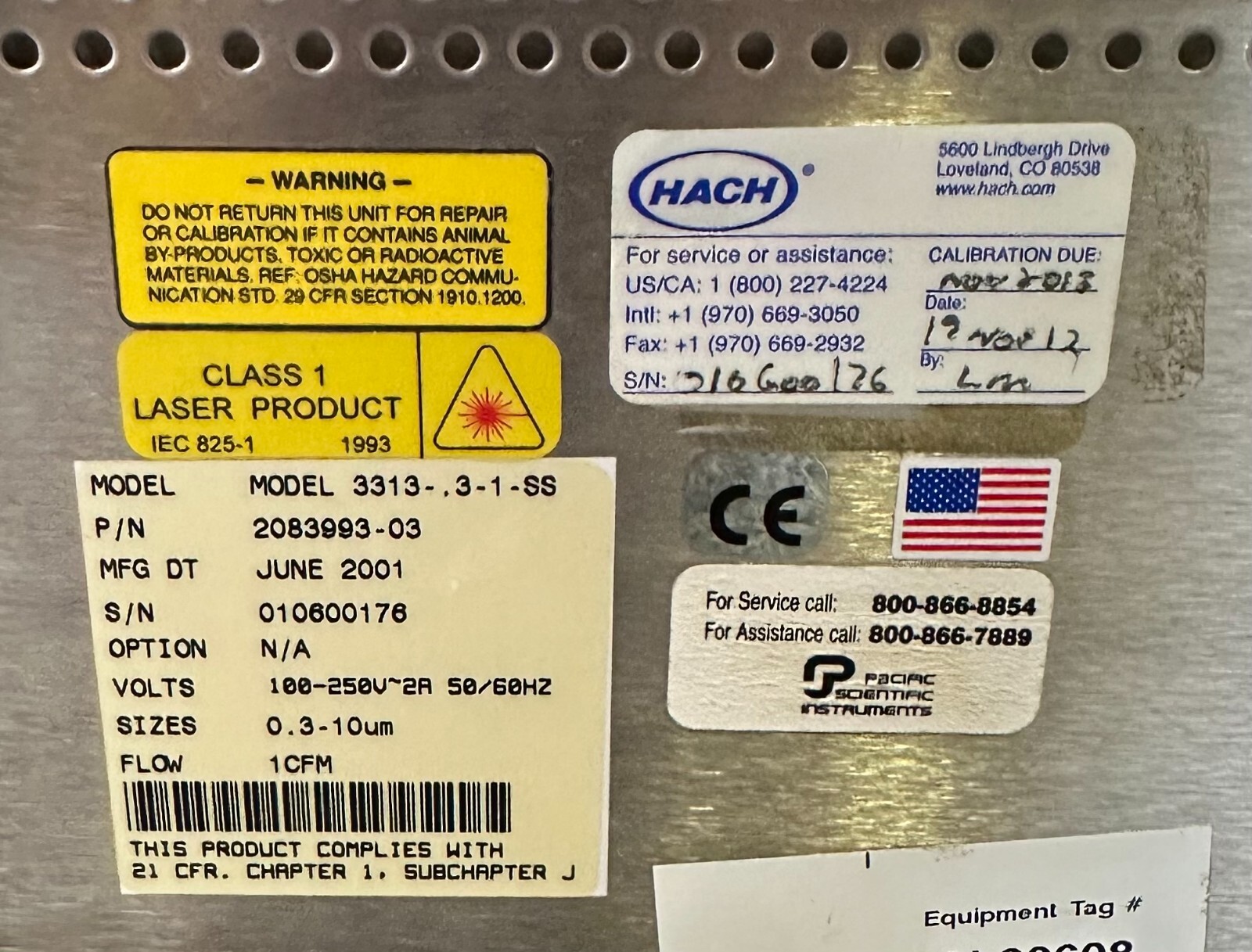 PACIFIC SCIENTIFIC MET ONE 3313-.3-1-SS / 331331SS PARTICLE COUNTER 2083993-03