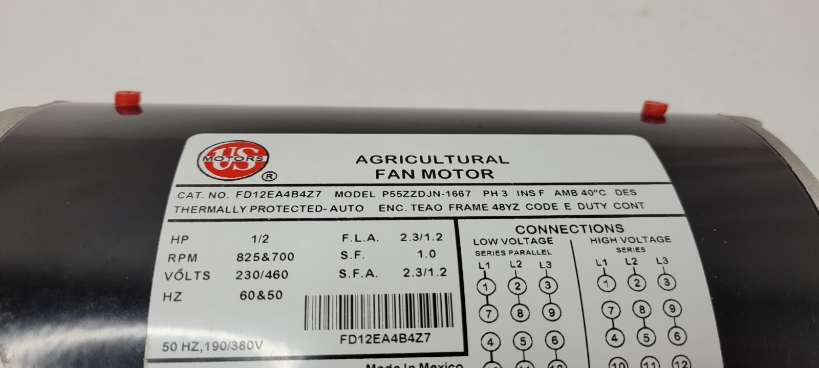 US MOTORS NIDEC FD12EA4B4Z7 Polyphase Direct Drive Fan Motor 1/2 HP 825 RPM
