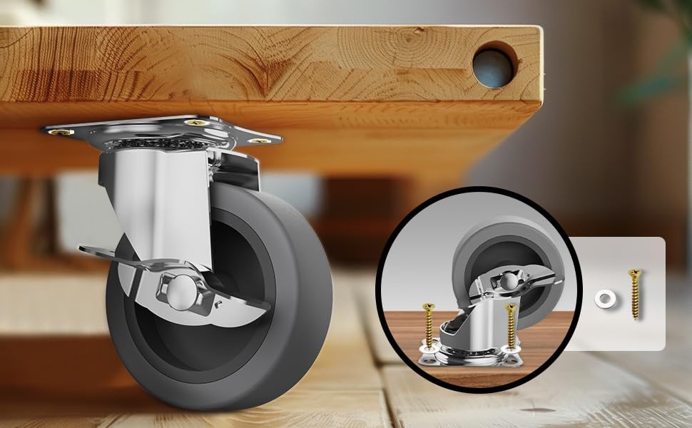 3 Inch Caster Wheels, Casters Set of 4, Heavy Duty Caster with Brake, Castors..
