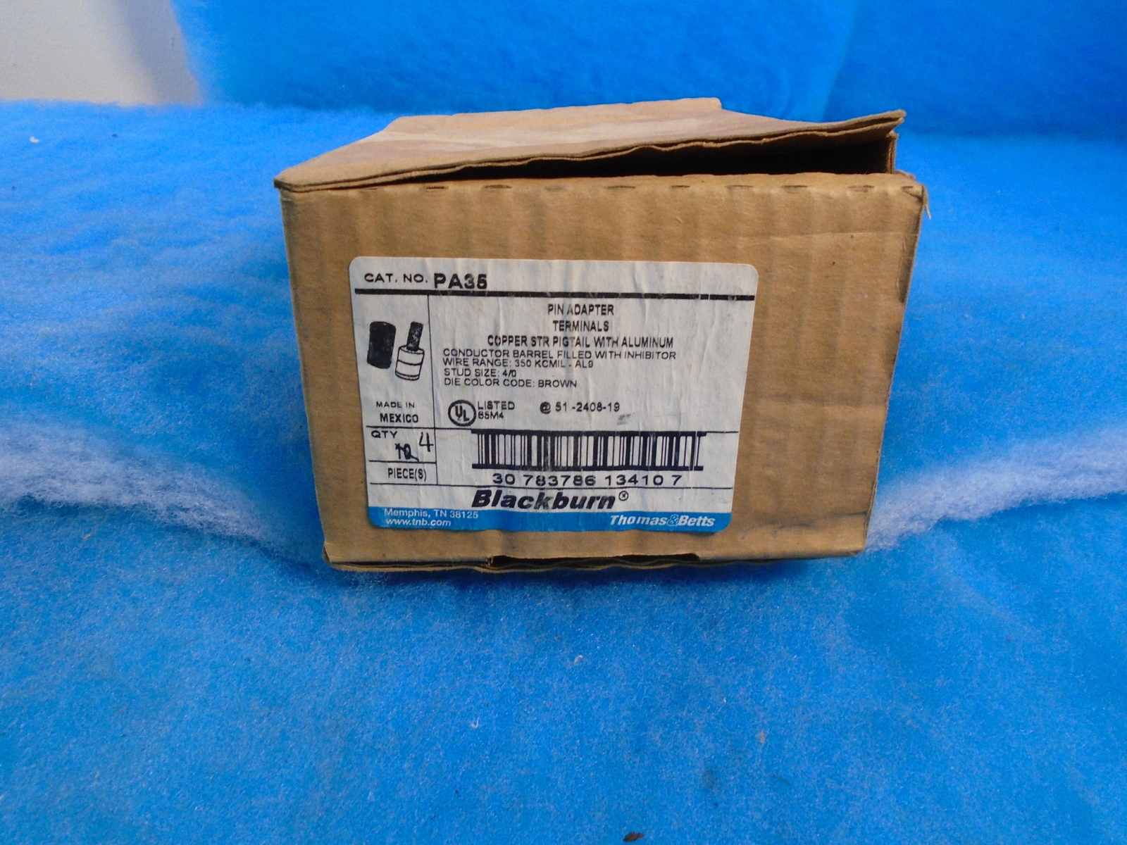 NOS BOX OF 10 THOMAS & BETTS PA35 PIN ADAPTER TERMINAL AND COVER 1 YR WARRANTY