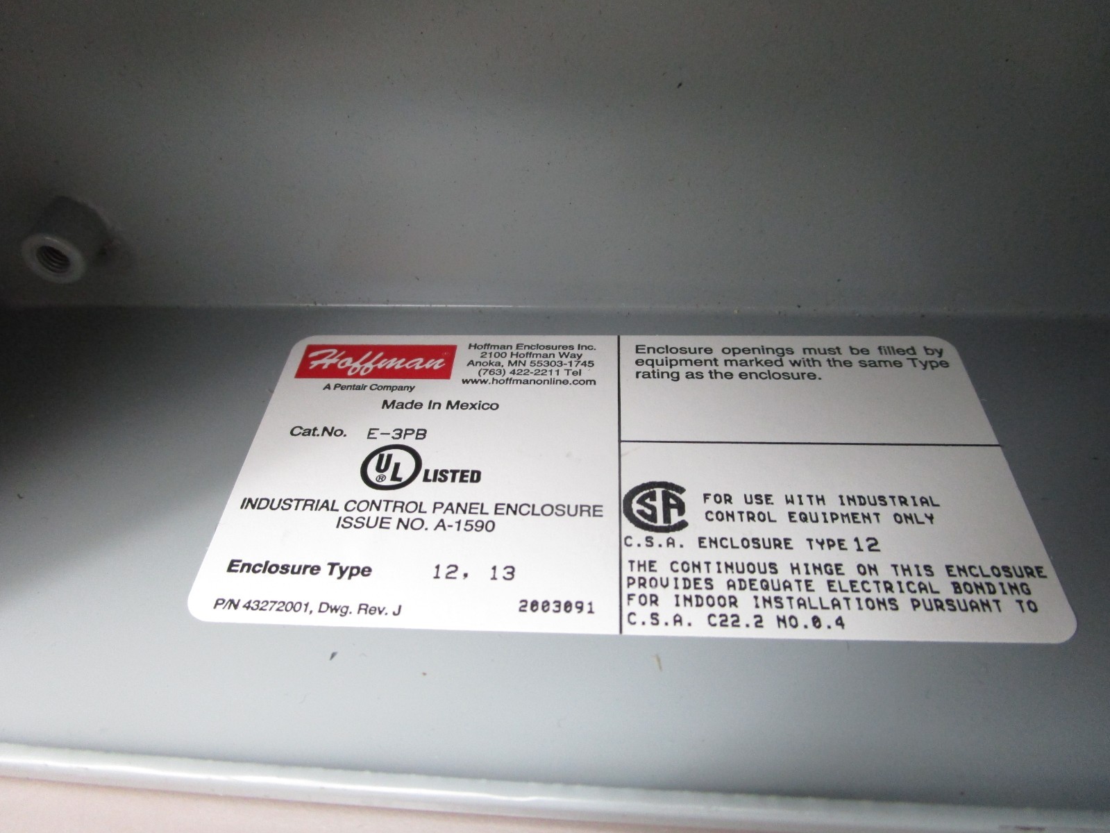 Hoffman E-3PB Push Button Enclosure with Switches OFF-ON / Start / Stop