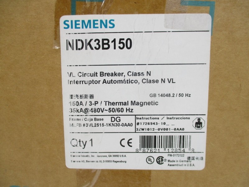 SIEMENS NDK3B150 3VL2515-1KN30-0AA0 480V 150A NSFS