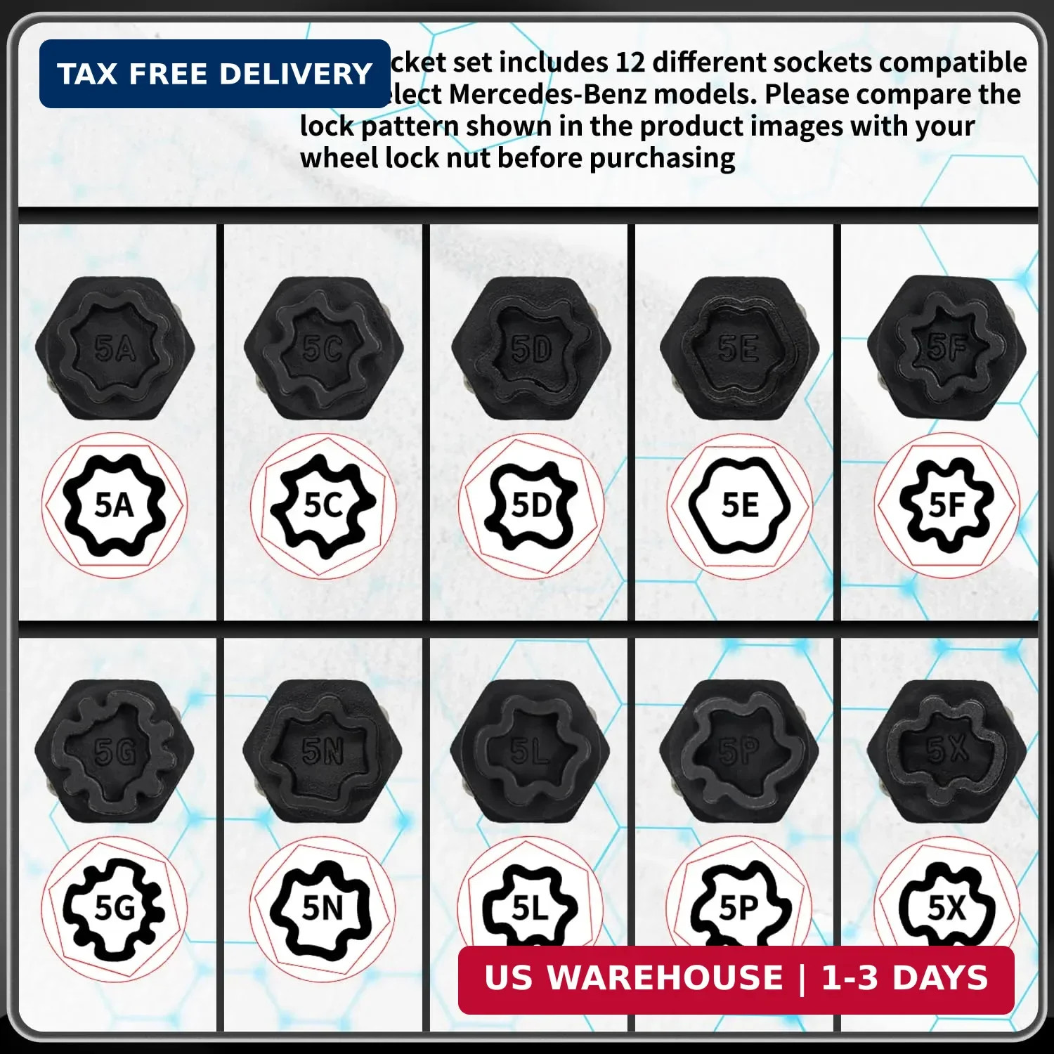 12PCS Wheel Locking Nut Key Kit Compatible with Mercedes Benz | Wheel Lock Nut S