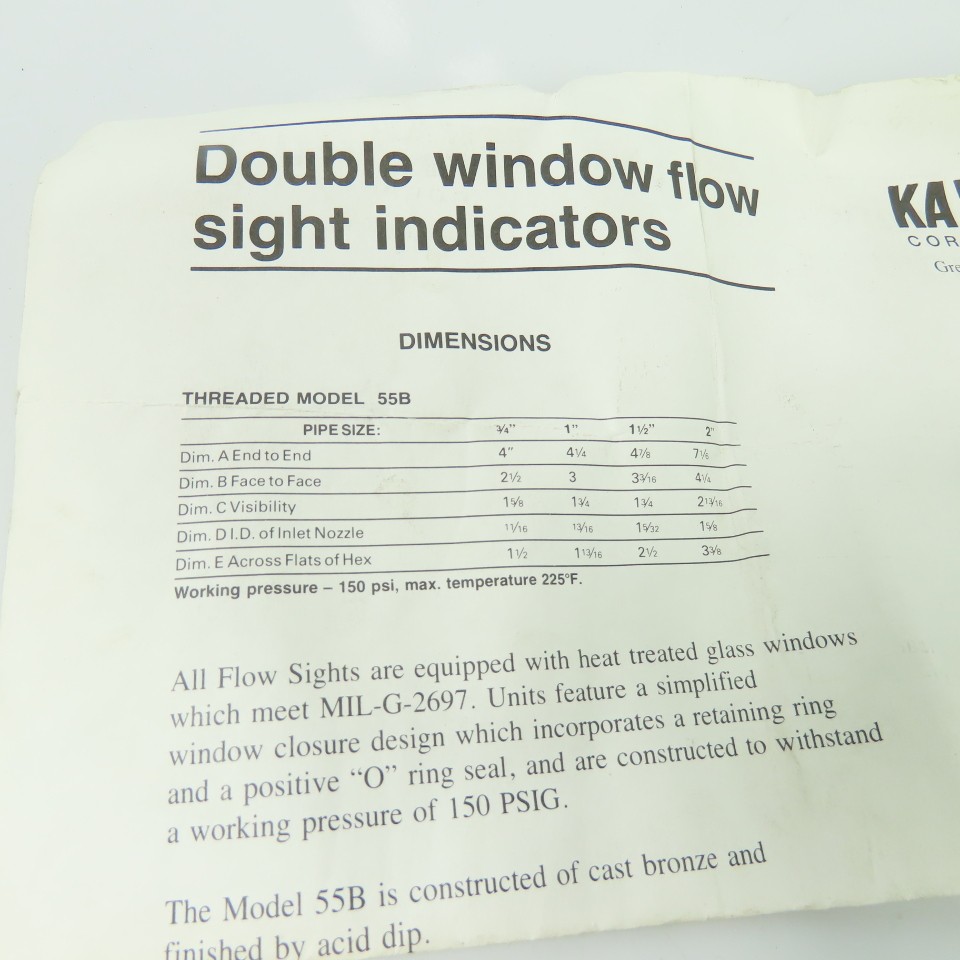 Kaydon 55B Double window Flow Sight Indicators 1-1/2″ NPT NEW