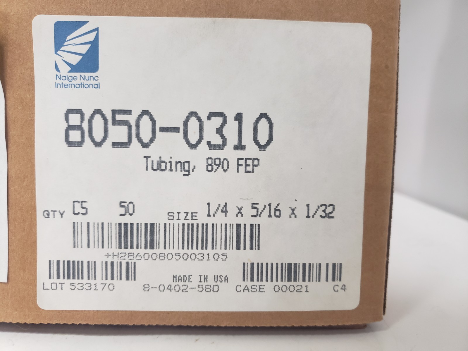 NALGE NUNC 8050-0310 CLEAR TUBING 1/4″ x 5/16″ x 1/32″ 25ft, BOX OF 2, NIB
