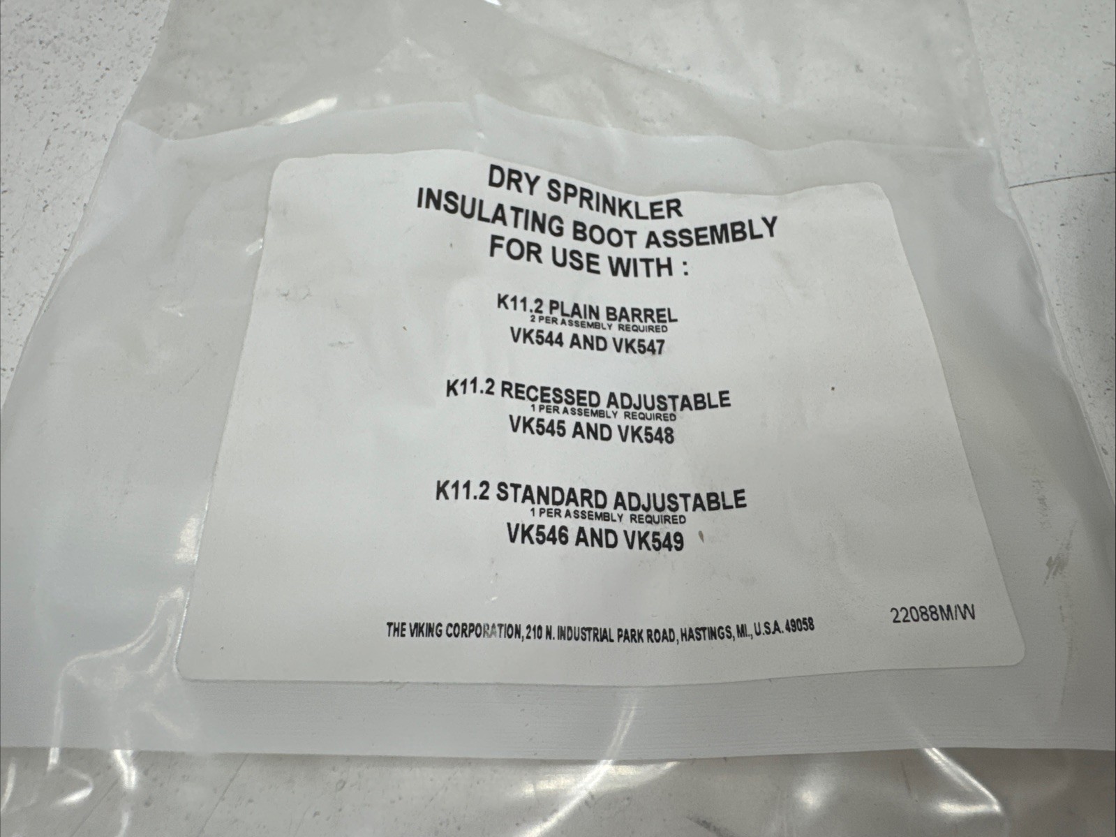 (Qty.6) Viking 22088MW Dry Sprinkler Insulating Boot Assemblies