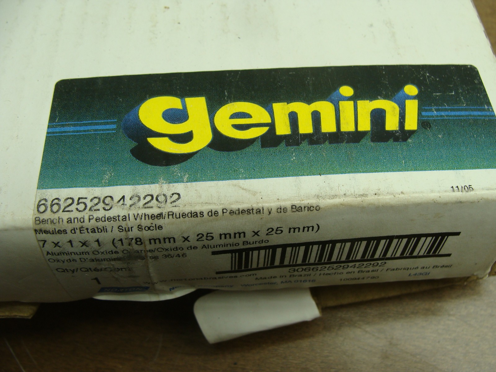NORTON GEMINI GRINDING WHEEL 66252942292 7 X 1 X 1 COARSE GRIT 3600RPM