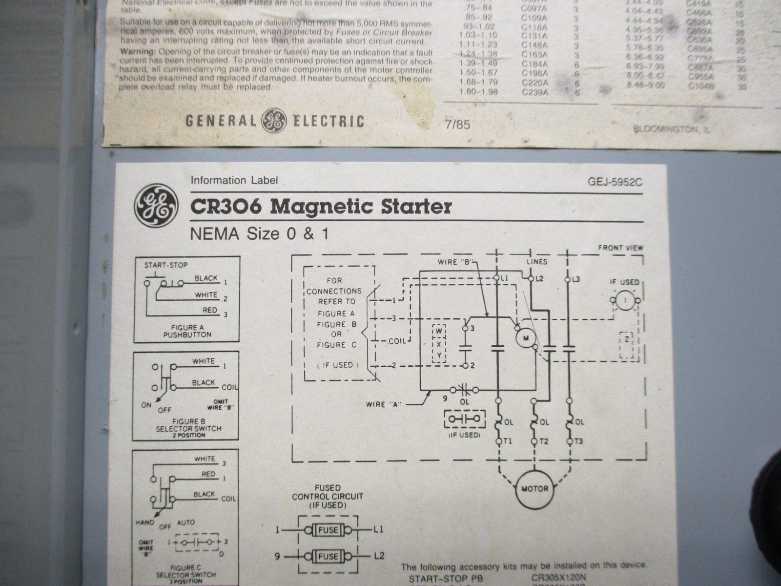 GENERAL ELECTRIC CR306C1** 220V-50HZ 230-240V-60HZ NSNP